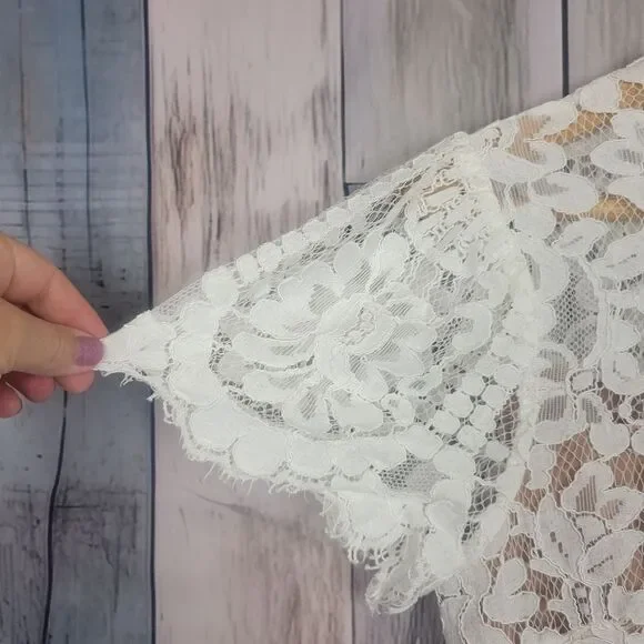 Entro White Beige Lace Short Sleeve Dress Size Small - Picture 7 of 11